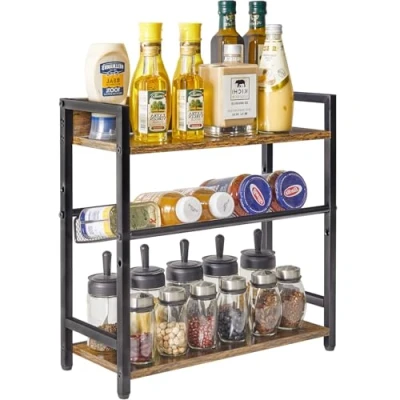 Imagen de IBUYKE Especiero de 3 Niveles, Organizador Especias, escritorio, Estante cocina,Para Comedor, Baño, Dormitorio, Oficina, Marrón Rústico TLJ021H