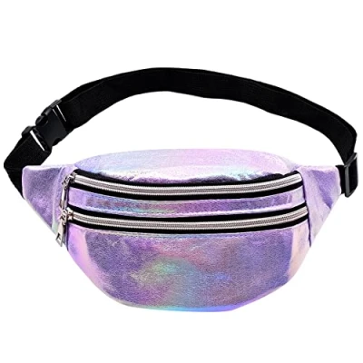 Imagen de Riñonera holográfica, Bolso de cinturón púrpura, Bolsa Cintura Deportiva, Viaje Impermeable, Moda para Mujer Correr, Senderismo y Actividades al Aire Libre, Morado