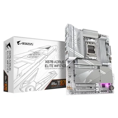 Imagen de GIGABYTE Placa Base X870 AORUS Elite WIFI7 Ice Compatible con CPUs AMD Ryzen 9000, VRM Digital de 16+2+2 Fases, hasta 8000MHz DDR5 (OC), 3xPCIe 5.0, Wi Fi 7, LAN 2.5GbE, USB 4