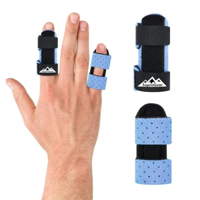 Imagen de supregear Férulas para Dedos, Paquete de 2 Universales Enderezar y Soportar Dedos Rotos con Disparador, Medio, Índice, Anular Meñique, Azul Claro