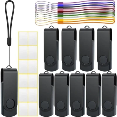 Imagen de Memoria USB 1 GB Pendrives 10 Piezas,Giratoria Flash 2.0 Negro Pen Drive Uflatek Portátil Pendrive Almacenamiento de Datos con Llavero Acollador