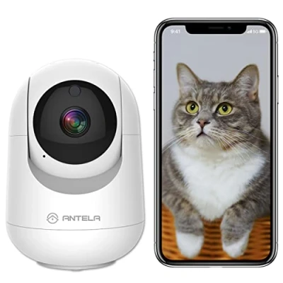 Imagen de ANTELA Cámara IP WiFi 355 de Vigilancia FHD 1080p, Visión Nocturna, Audio Bidireccional, Detección Movimiento, Compatible con Alexa y Google Home, 2,4G/5G