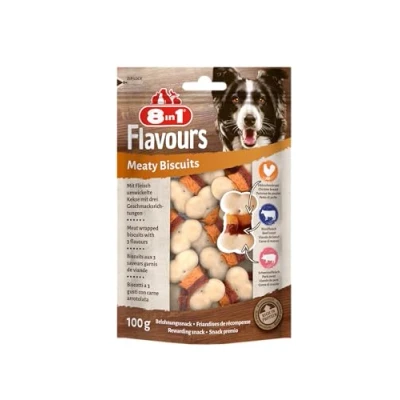 Imagen de 8in1 Galletas para Perros Flavours Meaty Biscuits Deliciosas golosinas con Tres Notas de Sabor en un Aperitivo, Bolsa 100 g