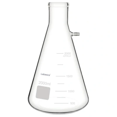 Imagen de Labasics Pared Pesada Matraz Filtrante de Vidrio Borosilicato, Cuello Perno con Tubulación (2000 ml, Transparente)