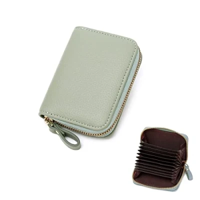 Imagen de ZMREN Titular de Tarjeta Credito, RFID Bloqueo Carteras, Fundas para Tarjetas crédito, Crédito Tarjetero con Cremallera Verde