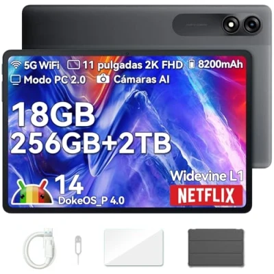 Imagen de Blackview Tab9WiFi 11 Pulgadas, Android 14, 18GB RAM 256GB ROM/2TB TF, 5G WiFi, 8200mAh, 8MP+13MP, Widevine L1, GMS, Face ID, Octa Core, Incluye Película Templada y Funda