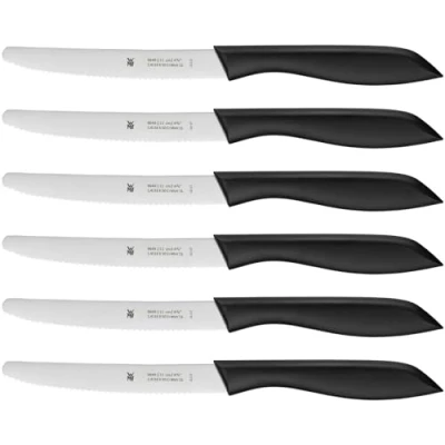 Imagen de WMF Classic Line Juego de 6 Cuchillos 23 cm, Hoja Acero Especial con Filo Dentado y Mango Plástico Aptos para el Lavavajillas, Negro