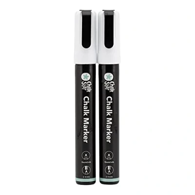 Imagen de SECURIT Chalk Star Pack of 2 White Liquid Markers for Blackboard, Chalkboard, Window, or Glass Round 4 mm Nibs Ideal Pens Signs and Advertisements