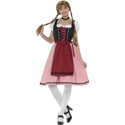 Imagen de Smiffys Disfraz de criada bávara la taberna, Rojo y negro, con top, vestido delantal