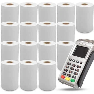 Imagen de Rollos de Papel Termico. 16 unidades Datafono 57x35x12 mm Blanco y impresión clara TPV Caja Registradora, Tickets, Impresora Termica sin Bisphenol A
