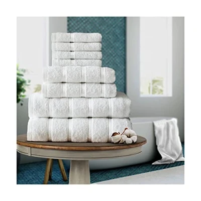 Imagen de FAIRWAYUK Juego de Toallas 8 Piezas para baño, Ultra Suaves, absorbentes, 100% algodón Egipcio, 4 Caras, 2 Mano, Color Blanco