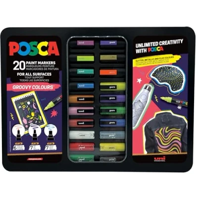 Imagen de Uni Ball 186831 juego de rotuladores POSCA, 20 acrílicos en estuche, Groovy Colours, punta PWE5M 1.8 2.5 mm