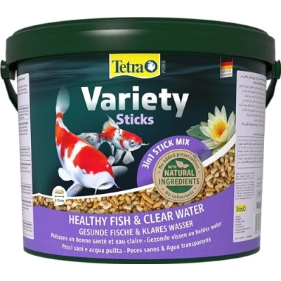 Imagen de Tetra Pond Variety Sticks, mezcla de alimentos para peces compuesta por tres sticks diferentes, salud, colorido y vitalidad todos los estanque, cubo 10 L
