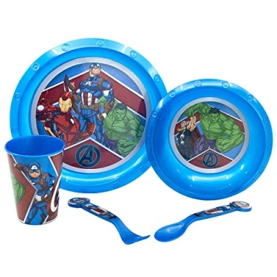 Imagen de Set vajilla infantil reutilizable de 5 piezas: vaso, plato, cuenco y cubiertos Los Vengadores Marvel
