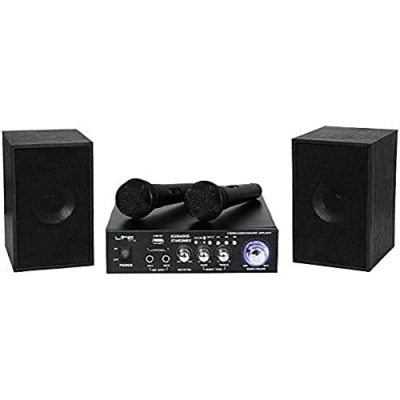 Imagen de LTC karaoke STAR2MKII Kit de con amplificador, 2 micrófonos cable y altavoces 50W Bluetooth, USB SD Negro