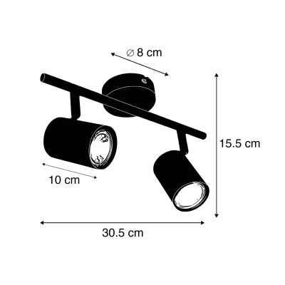 Imagen de Qazqa Plafón moderno negro inclinable JEANA 2 Acero Alargada Adecuado para LED Max. x 35 Watt