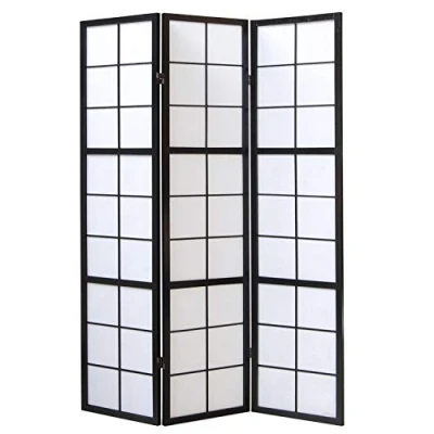 Imagen de PEGANE Biombo japonés Shoji de Madera Negro 3 Paneles