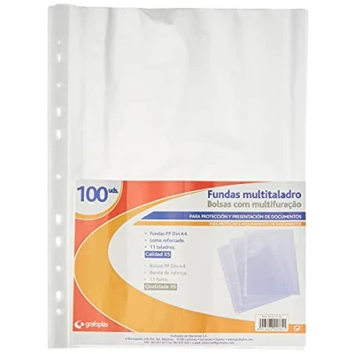 Imagen de Grafoplas 5577700 Fundas con taladros en polipropileno xs embolsadas, A4, color transparente