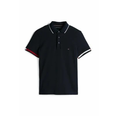 Imagen de Tommy Hilfiger Flag Cuff Slim Fit Polo Mw0Mw38458 S/S, Blue (Desert Sky), S para Hombre