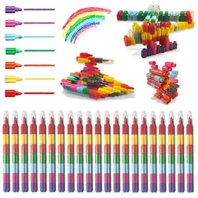 Imagen de ICEPAPA, 21 Piezas Crayones apilables, Ceras de colores para niños, ideales como regalos invitados cumpleaños detalles niños o alumnos primaria (7 en 1)