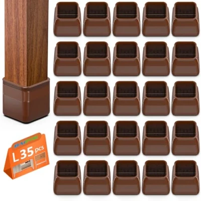 Imagen de 35 pcs Protectores de Suelo para Patas Silla Cuadradas, Tapas Silicona pequeñas con Fieltro, Fundas protección Silicona, Grande(32 40mm)