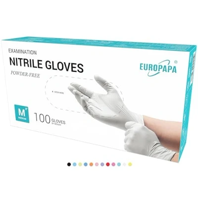 Imagen de EUROPAPA 100 Guantes De Nitrilo Desechables, Examen, Nitrilo, Sin Polvo, LÁTex, No EstÉRiles, Disponables (M, Blanco)