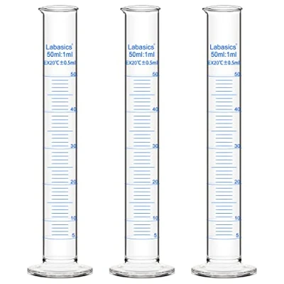 Imagen de Labasics 3 Pack Vidrio de Borosilicato 50 ml Pared Gruesa Cilindro Graduado Medición