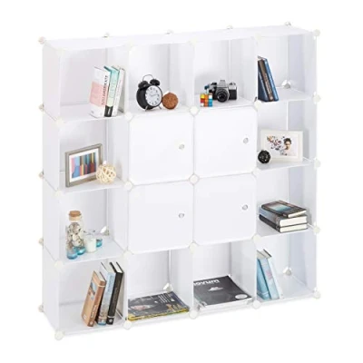 Imagen de Relaxdays Estantería Modular XXL con 16 Compartimentos, Plástico, Blanco, 127x127x31,5 cm, Acero, 31.5x127x127 cm