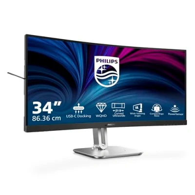 Imagen de Philips 34B2U5600C Monitor Curvo WQHD de 34 Pulgadas, Regulable en Altura (3440x1440, 120Hz, HDMI, DisplayPort, USB C (100W PD), RJ45, Hub) Gris Oscuro