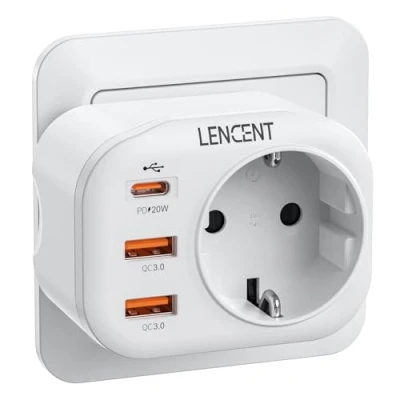 Imagen de LENCENT Ladron Enchufe USB C 4000W, Cargador con Carga Rápida QC3.0+PD20W, 1 Toma de CA &amp; 3 Puertos USB, para Móvil, Tableta, Adecuedo Familia, Cocina y Oficina