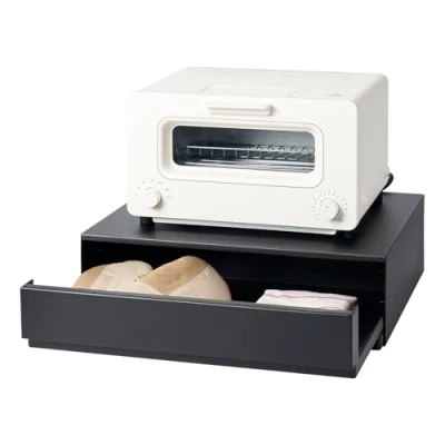 Imagen de Yamazaki 2008 Tower Sliding Countertop Tray with Drawer, Negro, Acero/Polipropileno/Silicona, diseño Minimalista, 45 x 39,3 64 13,5 cm (Largo Ancho Alto)