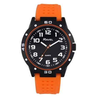 Imagen de Ravel Reloj Deportivo para Hombre con Caja Negra, Bisel de Color a Juego y Correa Deportiva Silicona Cuarzo Analógico RS004.08 Naranja