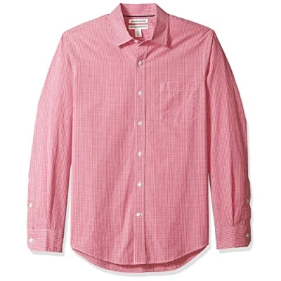 Imagen de Amazon Essentials Camisa de Popelín Manga Larga y Ajuste Entallado Hombre, Rojo Guinga, S