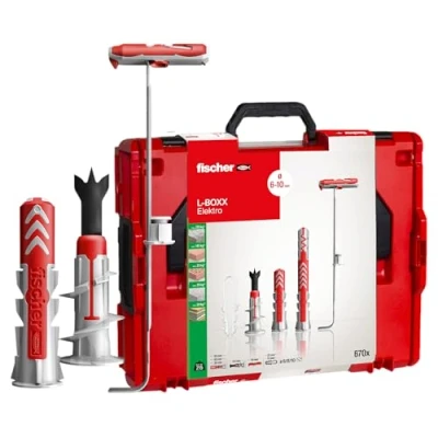 Imagen de fischer L Boxx Electric, práctica caja con 520 potentes tacos de 2 componentes (DuoPower, DuoTec, DuoBlade) y 150 trabillas para cables fáciles montar en diferentes tamaños