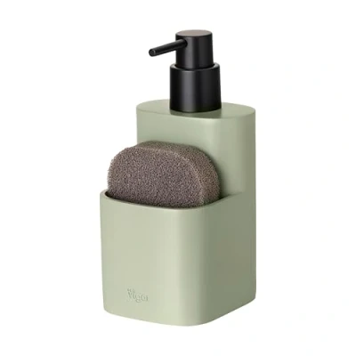 Imagen de VIGAR Dispensador Jabon Cocina y Esponja 8,3 x 9,3 17,7 cm Pocket Dosificador de Jabón con Bolsillo para Estropajo Fregar Platos Verde Negro