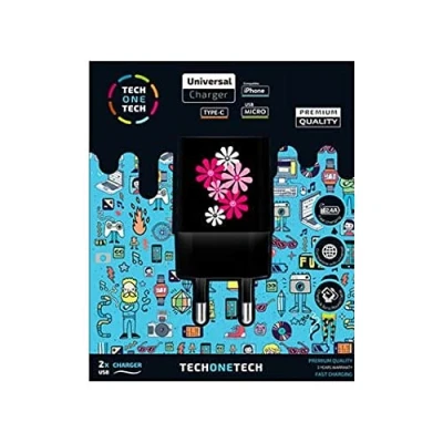 Imagen de Cargador Doble TECH ONE Black Flower Power 2 4A ALTO R