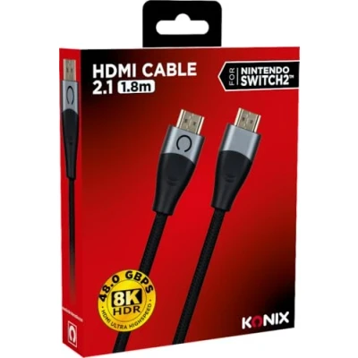 Imagen de Konix Cable HDMI 2.1 para Nintendo Switch 2 Compatibilidad 4K y 8K Nailon trenzado Longitud 1,8 m Negro