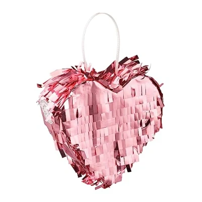 Imagen de Relaxdays Mini Piñata Corazón, para Rellenar, Papel Metálico, Cumpleaños o Fiestas, Colgante, 13x13,5x5,5 cm, Rosa, Cartón, 13 x 13.5 5.5 cm