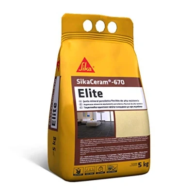 Imagen de SikaCeram 670 Elite, Cemento, Junta mineral porcelánica flexible de alta resistencia coloreada para relleno juntas 2 12 mm en paramentos y pavimentos, 5 kg