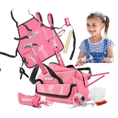 Imagen de Hi Spec Juego de Herramientas Reales Metal para Niñas y Principiantes 18 Piezas. Bolsa Construccion Aprendizaje Infantil Educativo. Regalo Ideal Navidad.