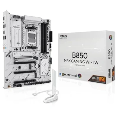 Imagen de ASUS B850 MAX Gaming WiFi W Placa Base AMD ATX, Blanco, DDR5, PCIe 5.0, Ranuras M.2, Wi Fi 6E, 2.5Gb Ethernet, DisplayPort, HDMI, USB Tipo A y C, BIOS Flashback, Aura Sync