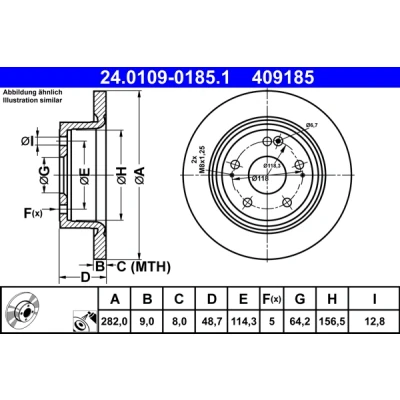Imagen de ATE 24.0109 0185.1 Disco de freno 282,0 9,0 5 114,3 macizo revestido HONDA: HR V II