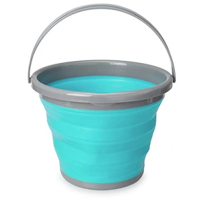 Imagen de Navaris Cubo Plegable para Camping Balde de Agua 10 L con asa Fregar Lavar Limpieza Barreño Flexible Viaje Playa Pesca Azul y Gris