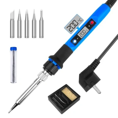 Imagen de WinGluge 80W Soldador Estaño, Soldadores De Estaño con Temperatura Ajustable 180 480C y Pantalla Led Digital, 5 Pcs Puntas Diferentes, Alambre Soldadura Para El Uso Diversamente Reparado