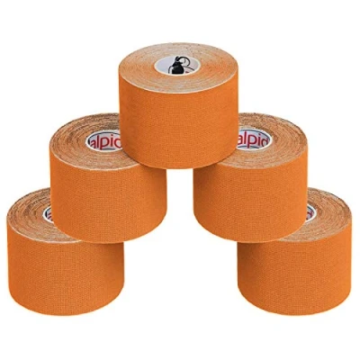 Imagen de ALPIDEX 5 Rollos Cinta Kinesiología Tape m x cm Muchos Colores E Book Ejemplos Aplicación Muscular Sin Látex Transpirable, Color:Naranja