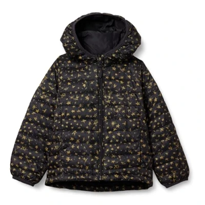 Imagen de Amazon Essentials Chaqueta Acolchada con Capucha, Plegable, Ligera y Resistente al Agua Niña, Negro Estrellas, 11 12 años