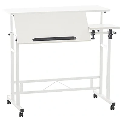 Imagen de CLP Escritorio Telford De Madera &amp; Base Metálica con Ruedas I Mesa para Ordenador Inclinable Ajustable En Altura, Color:Blanco