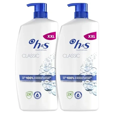Imagen de H&amp;S Classic Champú Anticaspa 2x1000ml con Dispensador, Para Uso Diario. Hasta 100% de Protección Anticaspa, Clínicamente Probado. Todo Tipo Pelo y Cuero Cabelludo. Sensación Frescor
