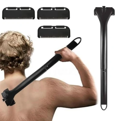 Imagen de Afeitadora corporal y depilación de espalda (DIY), mango extralargo, afeitado húmedo o seco, recortadora para hombres, kit aseo hombres con 3 cuchillas repuesto.
