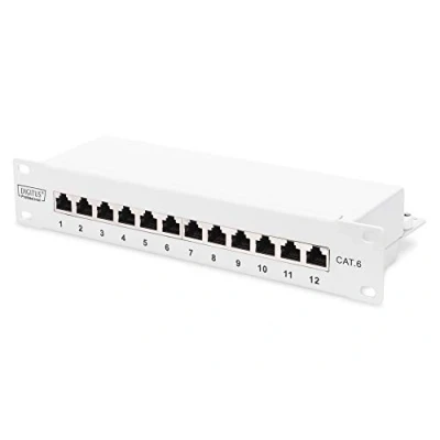 Imagen de DIGITUS Cat 6 Patch Panel 12 puertos Tomas RJ45 Montaje en rack de 10 pulgadas 1U distribución LSA Blindado Gris